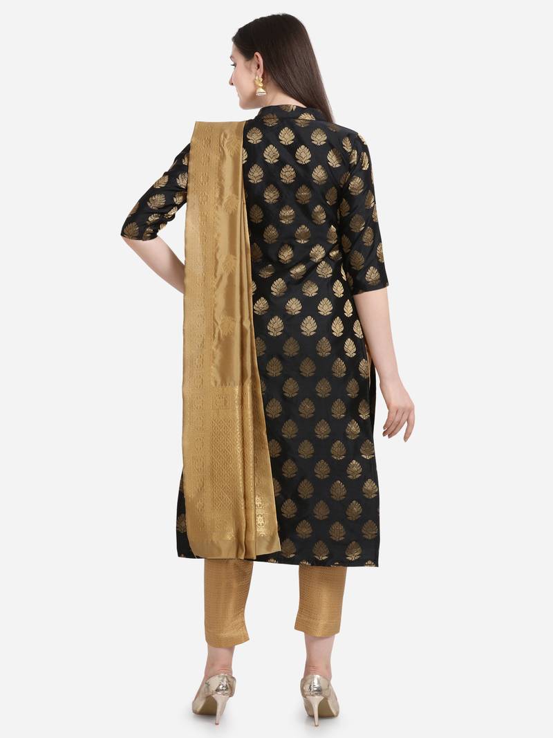Silk Blend Unstitched Churidar Dress Material With Banarasi Dupatta