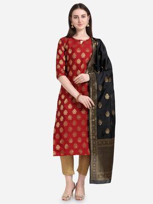 Silk Blend Unstitched Churidar Dress Material With Banarasi Dupatta 1