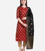 Silk Blend Unstitched Churidar Dress Material With Banarasi Dupatta
