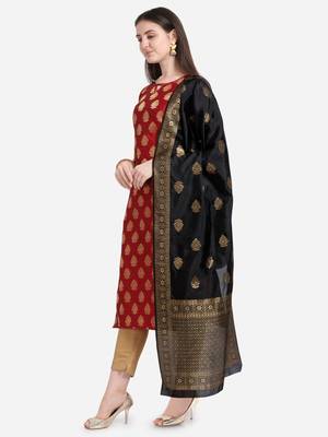 Silk Blend Unstitched Churidar Dress Material With Banarasi Dupatta 2