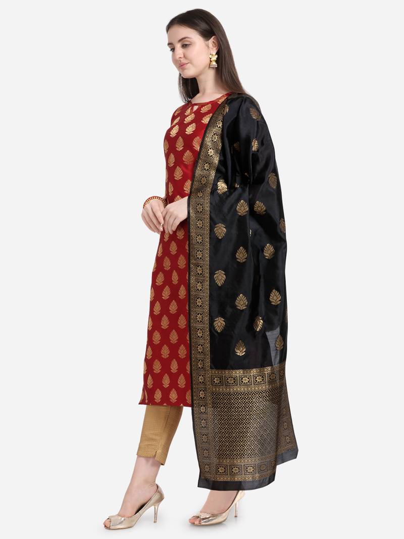 Silk Blend Unstitched Churidar Dress Material With Banarasi Dupatta