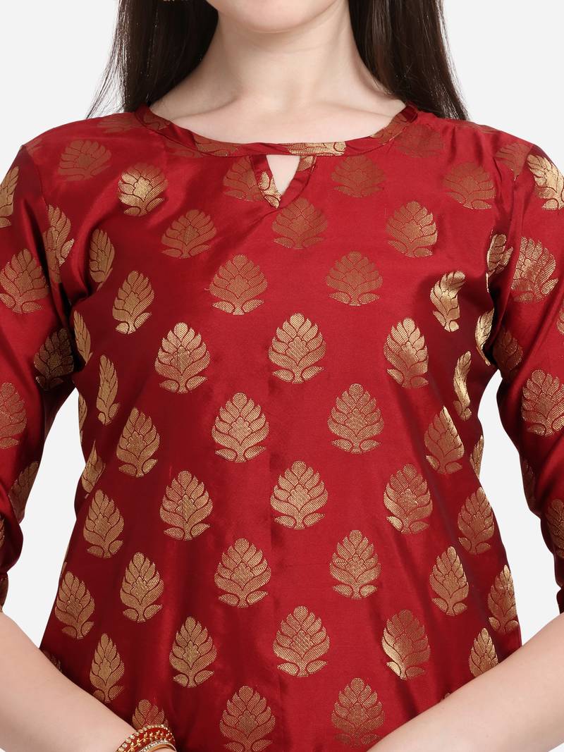 Silk Blend Unstitched Churidar Dress Material With Banarasi Dupatta
