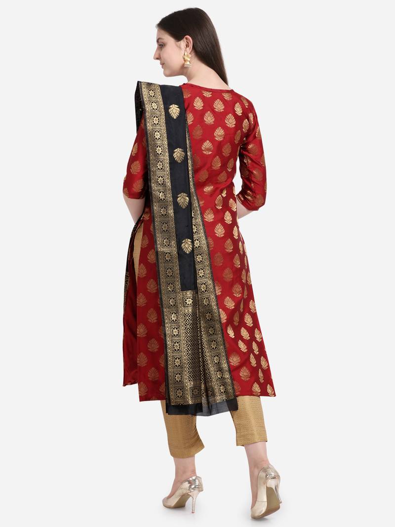 Silk Blend Unstitched Churidar Dress Material With Banarasi Dupatta
