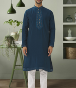 Sea green art silk beautiful embroidery kurta pyjama for men's