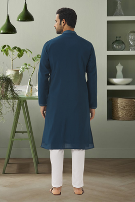 Sea green art silk beautiful embroidery kurta pyjama for men's 3