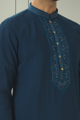 Sea green art silk beautiful embroidery kurta pyjama for men's 4