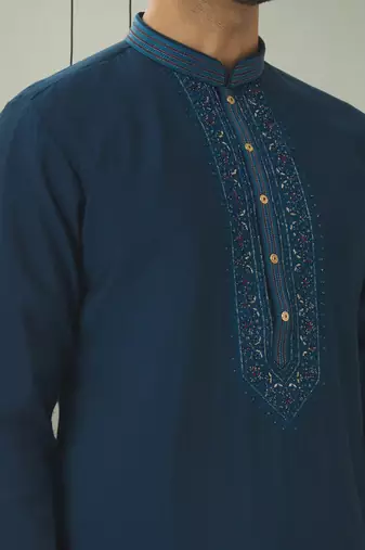 Sea green art silk beautiful embroidery kurta pyjama for men's
