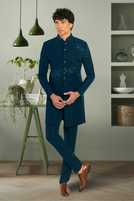 Sea green suit jodhpuri sherwani with beautifull indian embroidery ethnic wear for men's 2