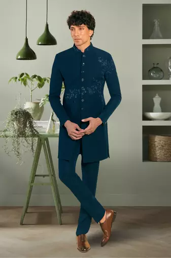 Sea green suit jodhpuri sherwani with beautifull indian embroidery ethnic wear for men's