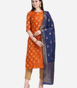 Silk Blend Unstitched Churidar Dress Material With Banarasi Dupatta