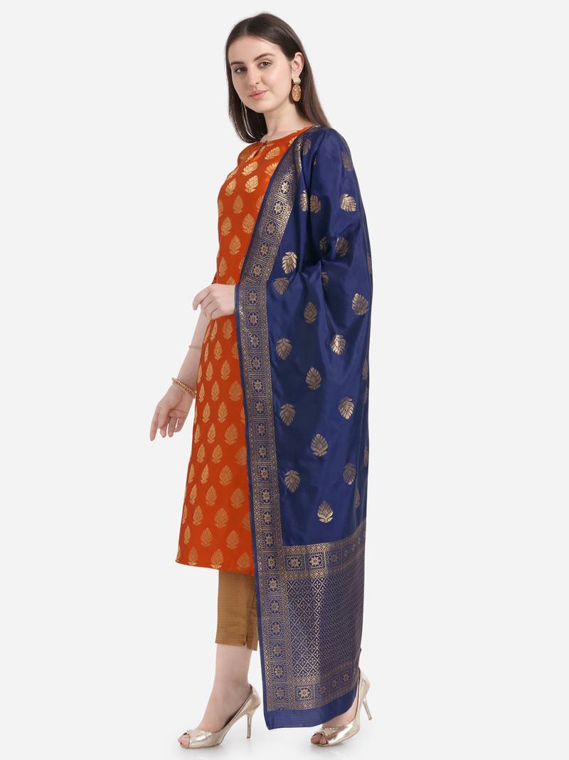 Silk Blend Unstitched Churidar Dress Material With Banarasi Dupatta