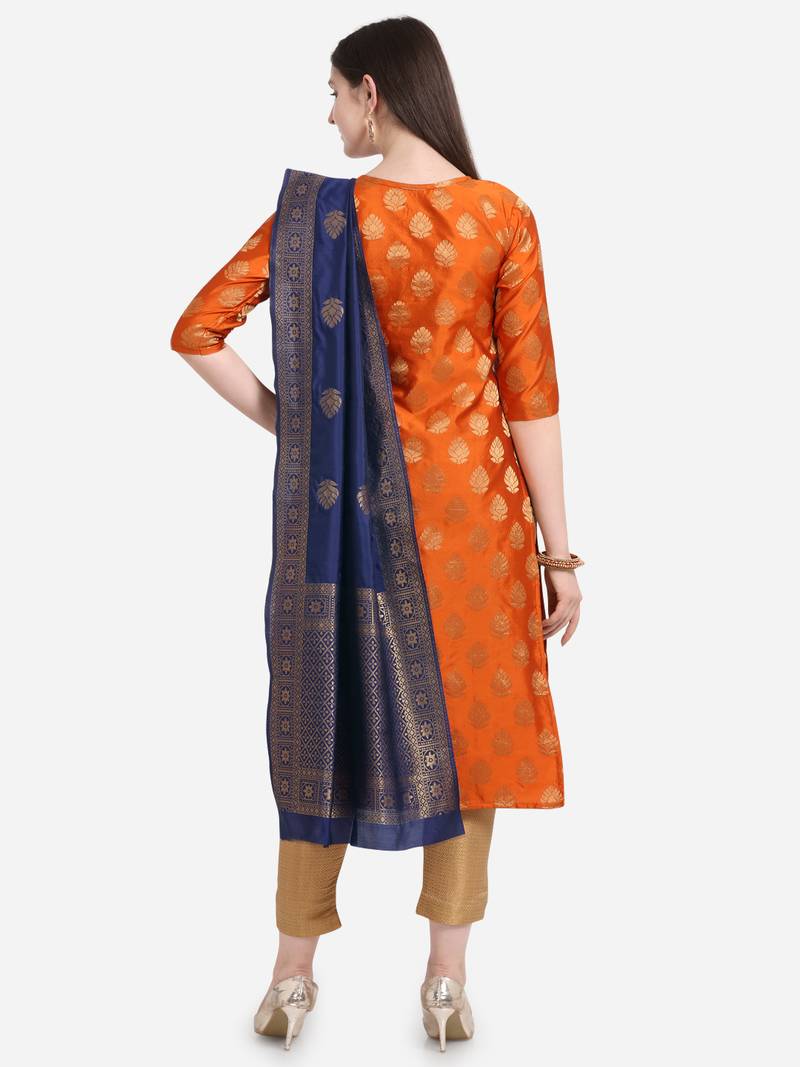 Silk Blend Unstitched Churidar Dress Material With Banarasi Dupatta