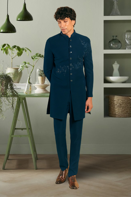 Sea green suit jodhpuri sherwani with beautifull indian embroidery ethnic wear for men's 3
