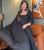 Hakoba chikankari  black anarkali suit sets for women
