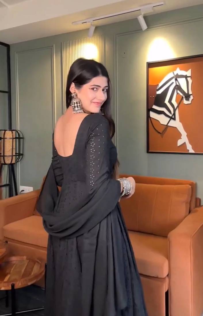 Hakoba chikankari  black anarkali suit sets for women