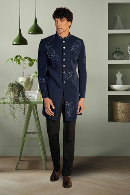 Navy blue suit jodhpuri sherwani with beautifull indian embroidery ethnic wear for men's 1