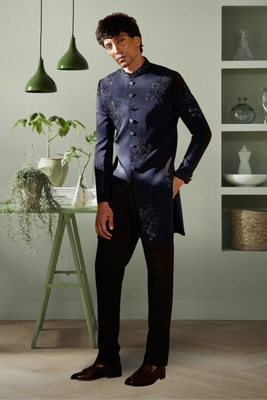 Navy blue suit jodhpuri sherwani with beautifull indian embroidery ethnic wear for men's 2