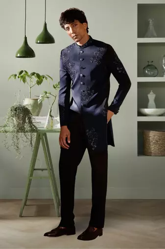 Navy blue suit jodhpuri sherwani with beautifull indian embroidery ethnic wear for men's