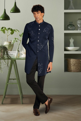 Navy blue suit jodhpuri sherwani with beautifull indian embroidery ethnic wear for men's 3