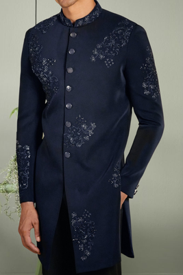Navy blue suit jodhpuri sherwani with beautifull indian embroidery ethnic wear for men's 4