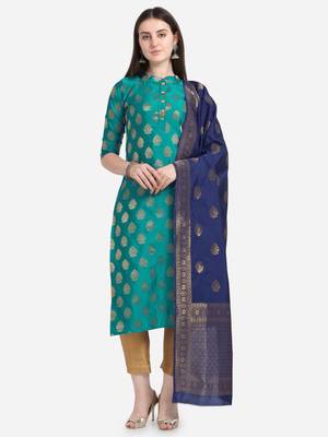 Silk Blend Unstitched Churidar Dress Material With Banarasi Dupatta 1