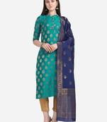Silk Blend Unstitched Churidar Dress Material With Banarasi Dupatta