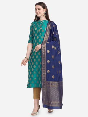 Silk Blend Unstitched Churidar Dress Material With Banarasi Dupatta 2