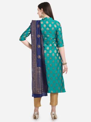 Silk Blend Unstitched Churidar Dress Material With Banarasi Dupatta 4