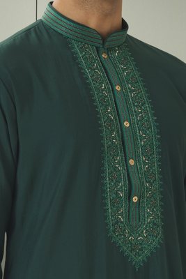 Dark green art silk kurta pyjama indian embroidered beautiful design for men's 4