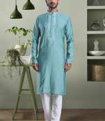 Sky blue art silk kurta pyjama indian ethnic wear for men's