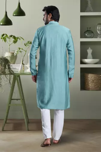 Sky blue art silk kurta pyjama indian ethnic wear for men's