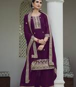 Georgette embroidered wine palazzo salwar kameez