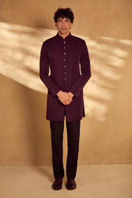 Wine suit jodhpuri sherwani with beautiful hand work design 1
