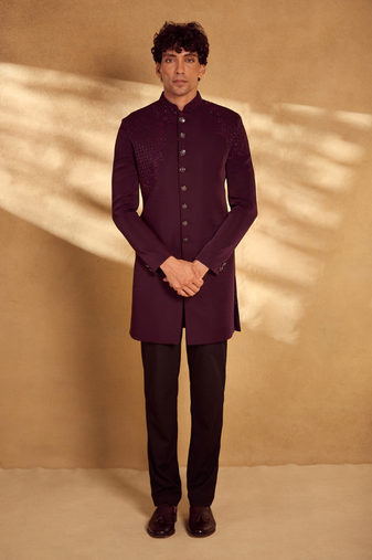 Wine suit jodhpuri sherwani with beautiful hand work design