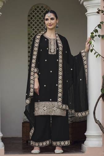 Georgette embroidered black salwar kameez