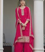 Embroidered georgette rani pink salwar kameez