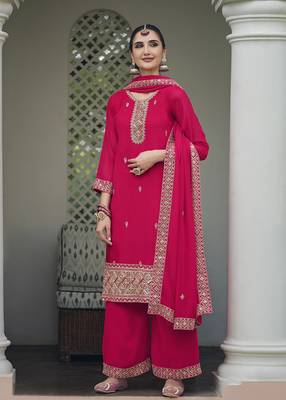Embroidered georgette rani pink salwar kameez 2