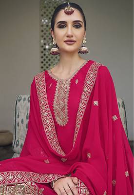 Embroidered georgette rani pink salwar kameez 3