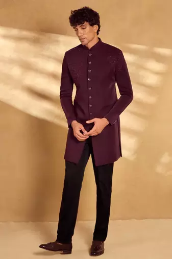 Wine suit jodhpuri sherwani with beautiful hand work design