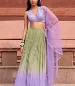 Women's Green to Lavender Georgette Sequins Work Lehenga Set With Dupatta Pair 