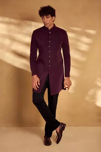 Wine suit jodhpuri sherwani with beautiful hand work design