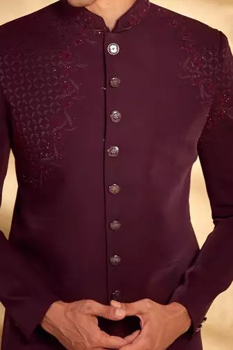 Wine suit jodhpuri sherwani with beautiful hand work design