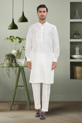Cream art silk embroidered neharu jacket kurta set 2