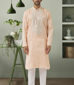 Cream ps mirror embroidery kurta pyjama indian traditional wear