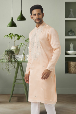 Cream ps mirror embroidery kurta pyjama indian traditional wear 2
