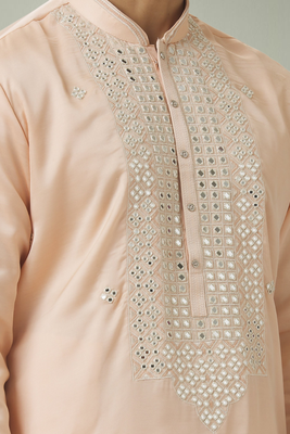 Cream ps mirror embroidery kurta pyjama indian traditional wear 4