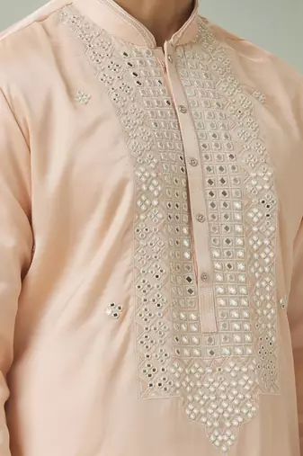 Cream ps mirror embroidery kurta pyjama indian traditional wear