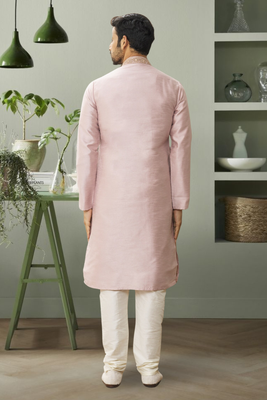 Light pink art silk embroidery kurta pyjama for mens 3