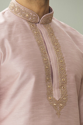 Light pink art silk embroidery kurta pyjama for mens 4
