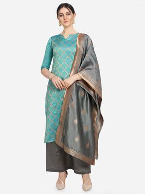 Silk Blend Unstitched Churidar Dress Material With Banarasi Dupatta 1